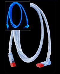 Revoltec SATA кабель  100 см  серебристый  светится в у ф  синим  разъем 90