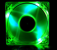 Флуоресцентный вентилятор 80 мм зеленый с УФ светодиодами