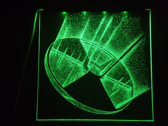 Окно ручной работы  с гравировкой и подстветкой  Радиация 3d зеленая